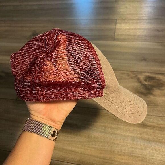 The North Face Logo Grey/ Maroon Trucker Hat Cap - Picture 2 of 5